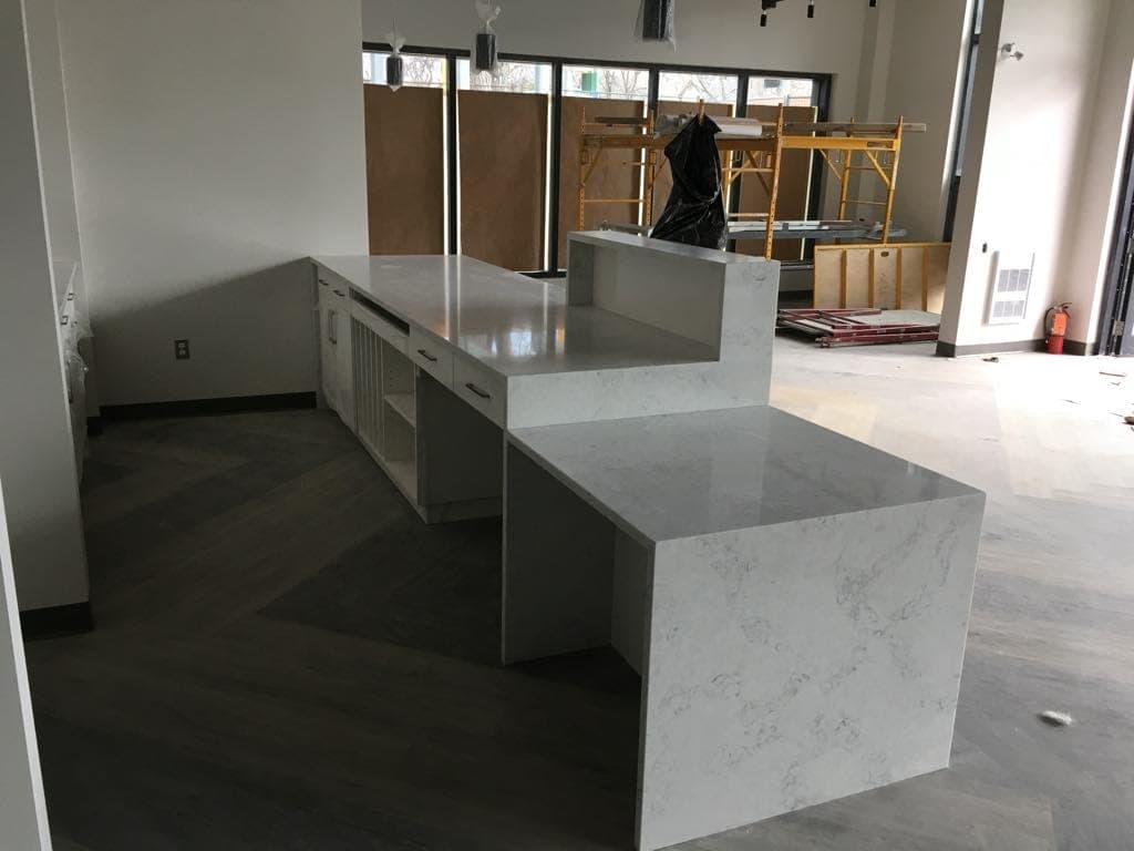 Calacatta Quartz countertop, Retail counter + display, at Loka Boutique, Winnipeg
