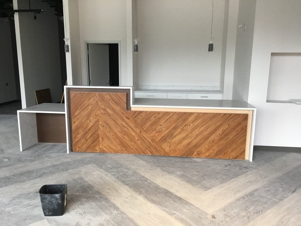 Calacatta Quartz countertop, Retail counter + display, at Loka Boutique, Winnipeg