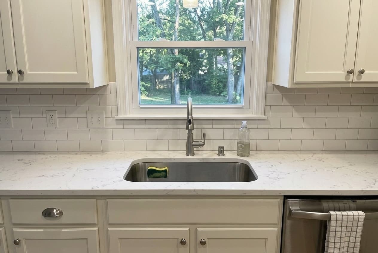 Calacatta Laza Quartz countertop, Designer kitchen reno, in Crescentwood, Winnipeg