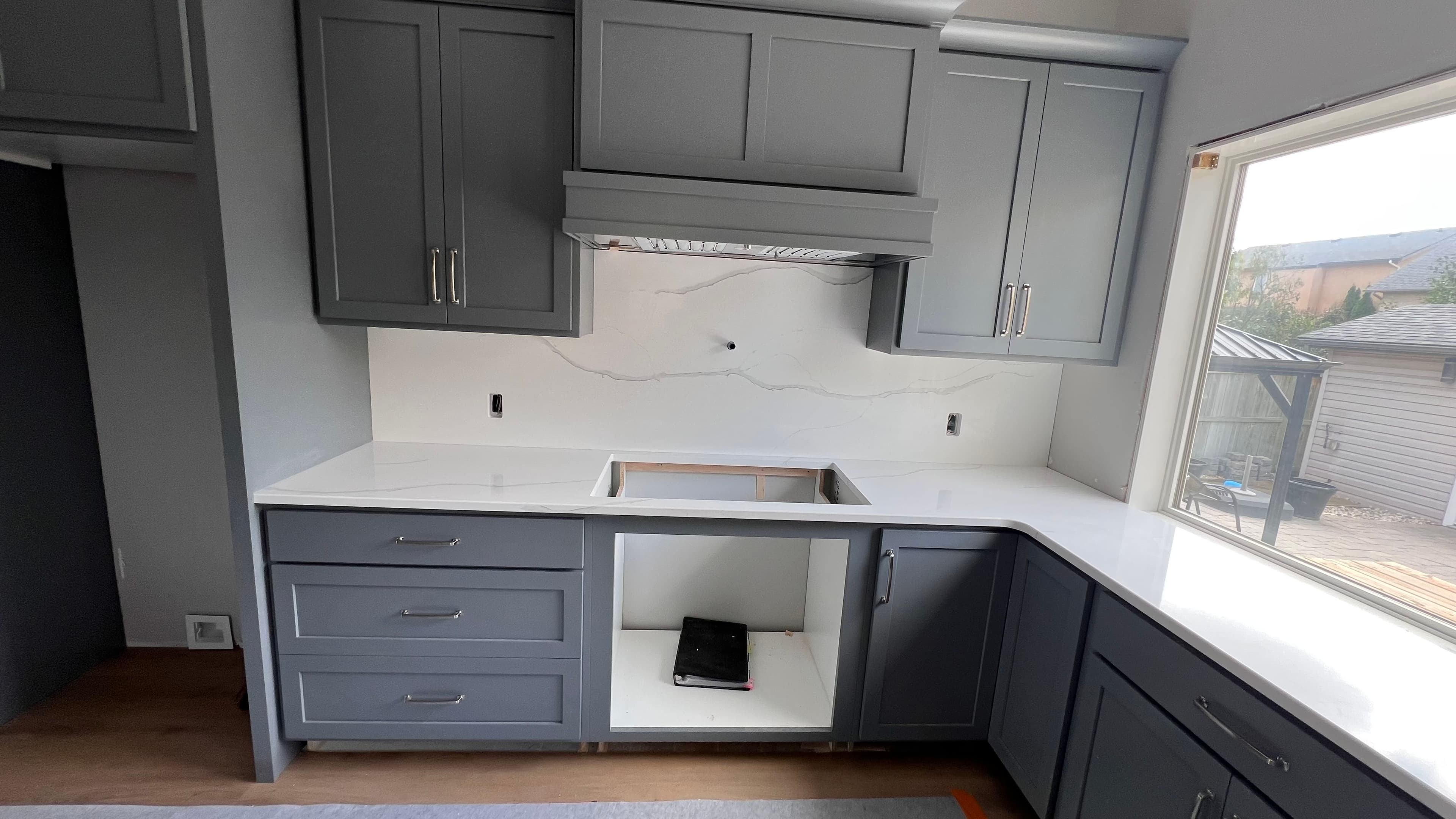 Frosty Carrina Quartz countertop, New build kitchen, in Bridgwater Forest, Winnipeg