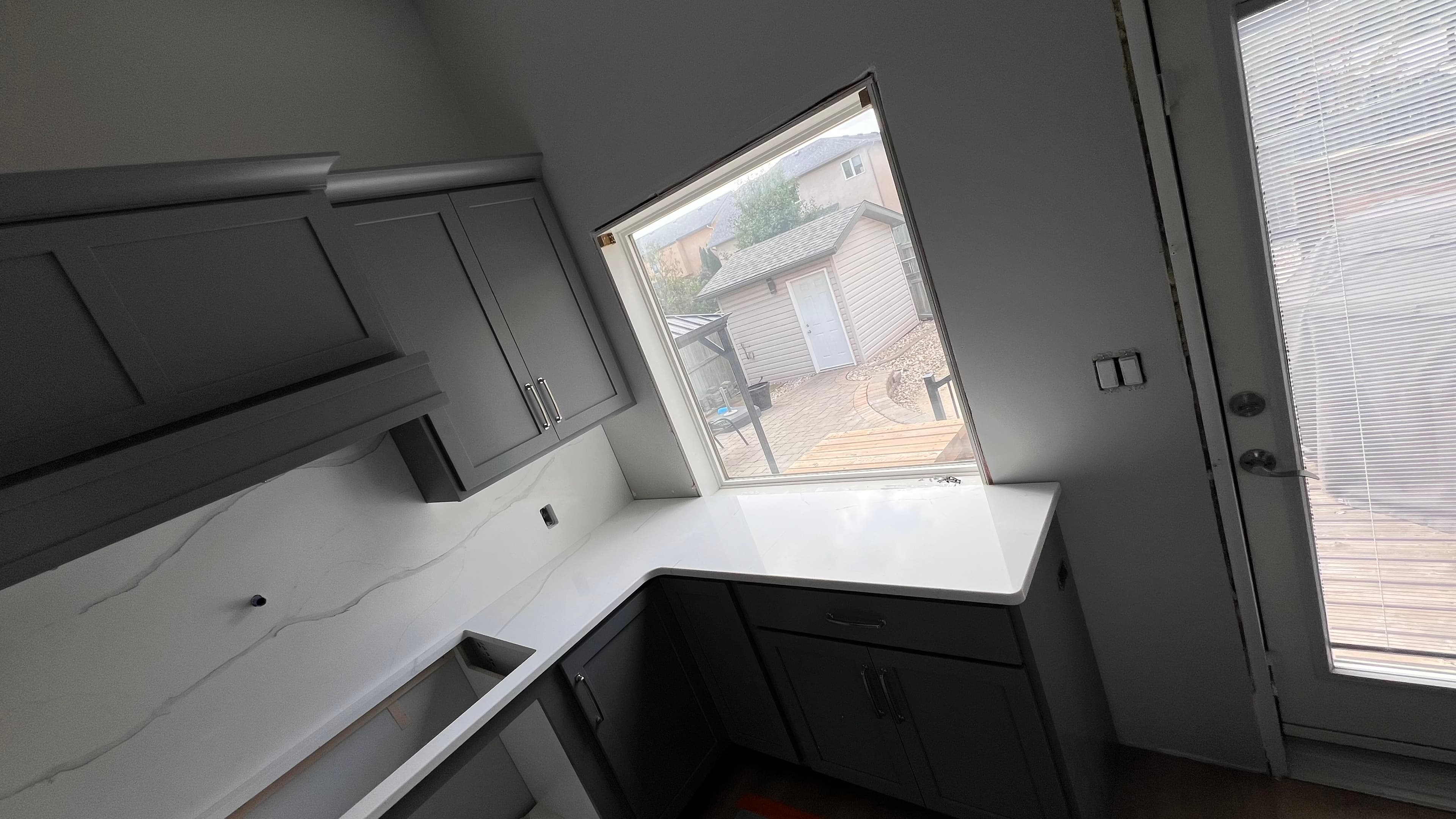 Frosty Carrina Quartz countertop, New build kitchen, in Bridgwater Forest, Winnipeg