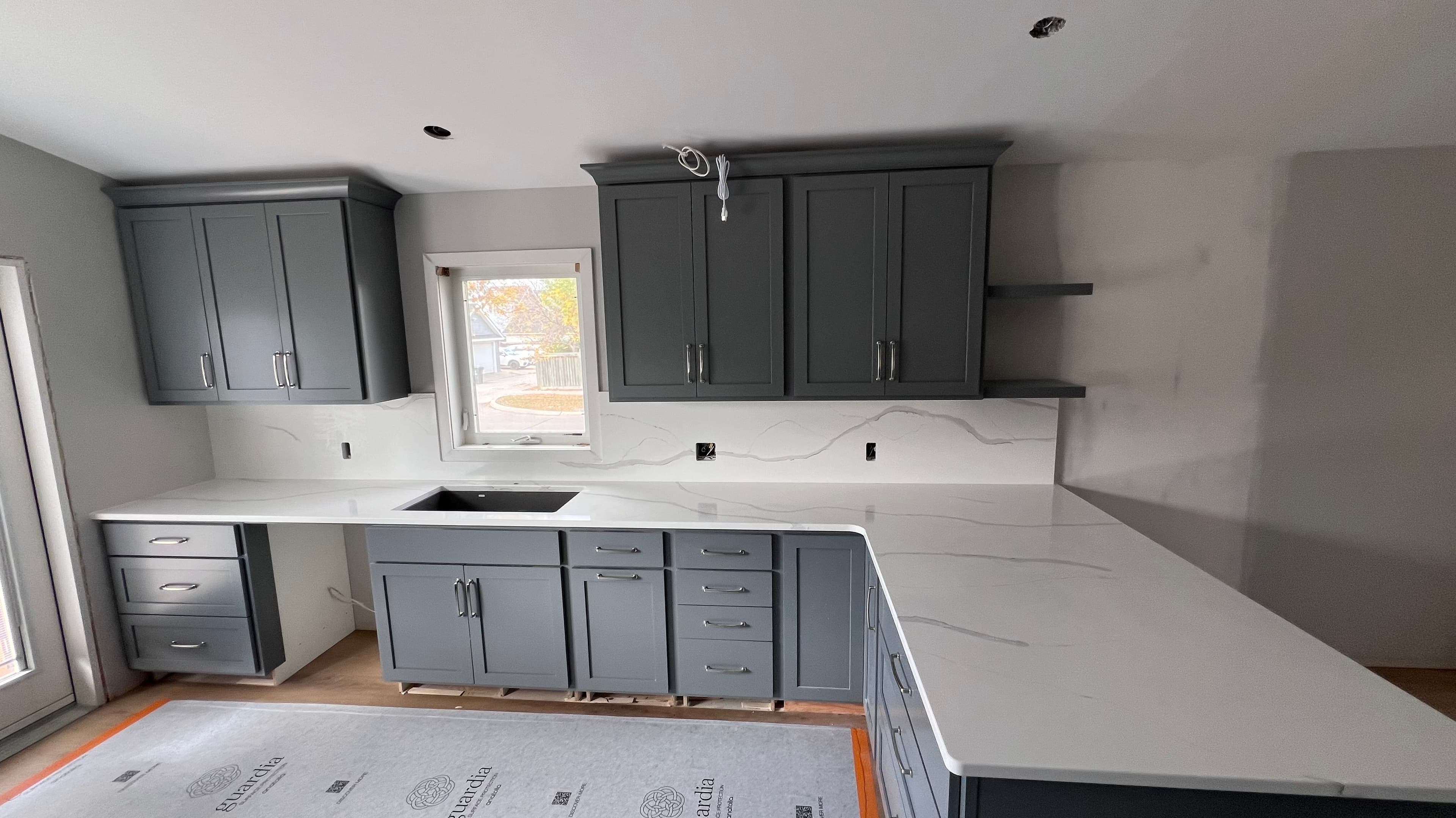 Frosty Carrina Quartz countertop, New build kitchen, in Bridgwater Forest, Winnipeg