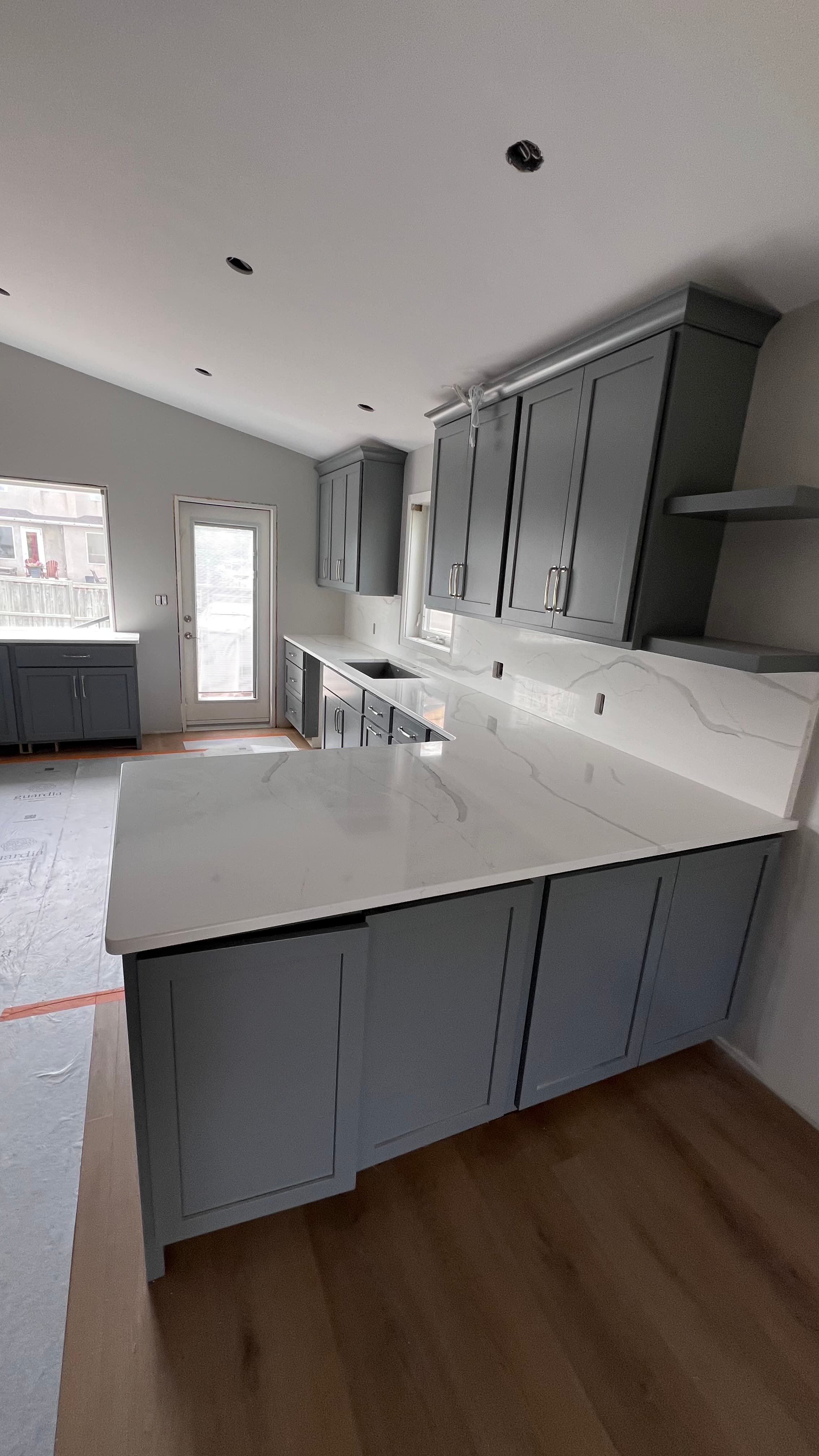 Frosty Carrina Quartz countertop, New build kitchen, in Bridgwater Forest, Winnipeg
