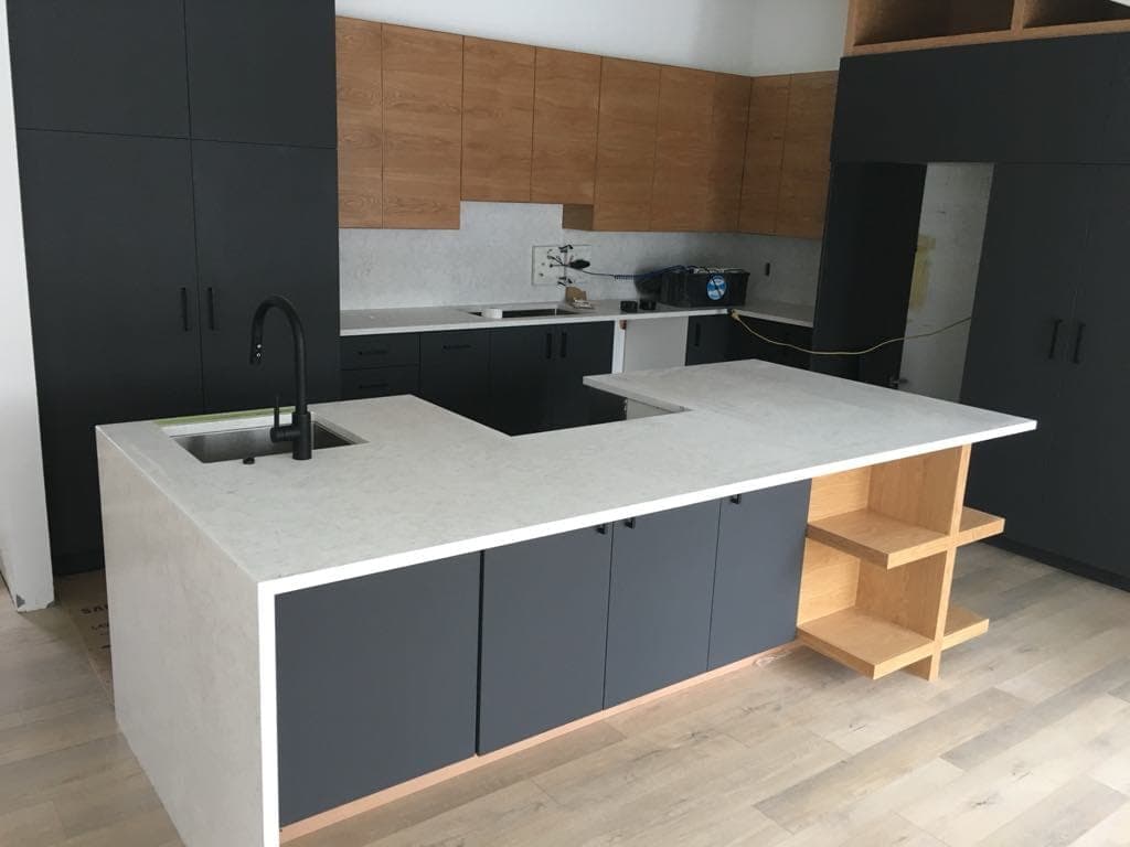 Pearl Jasmine Quartz countertop, Compact kitchen refresh, in North Kildonan, Winnipeg