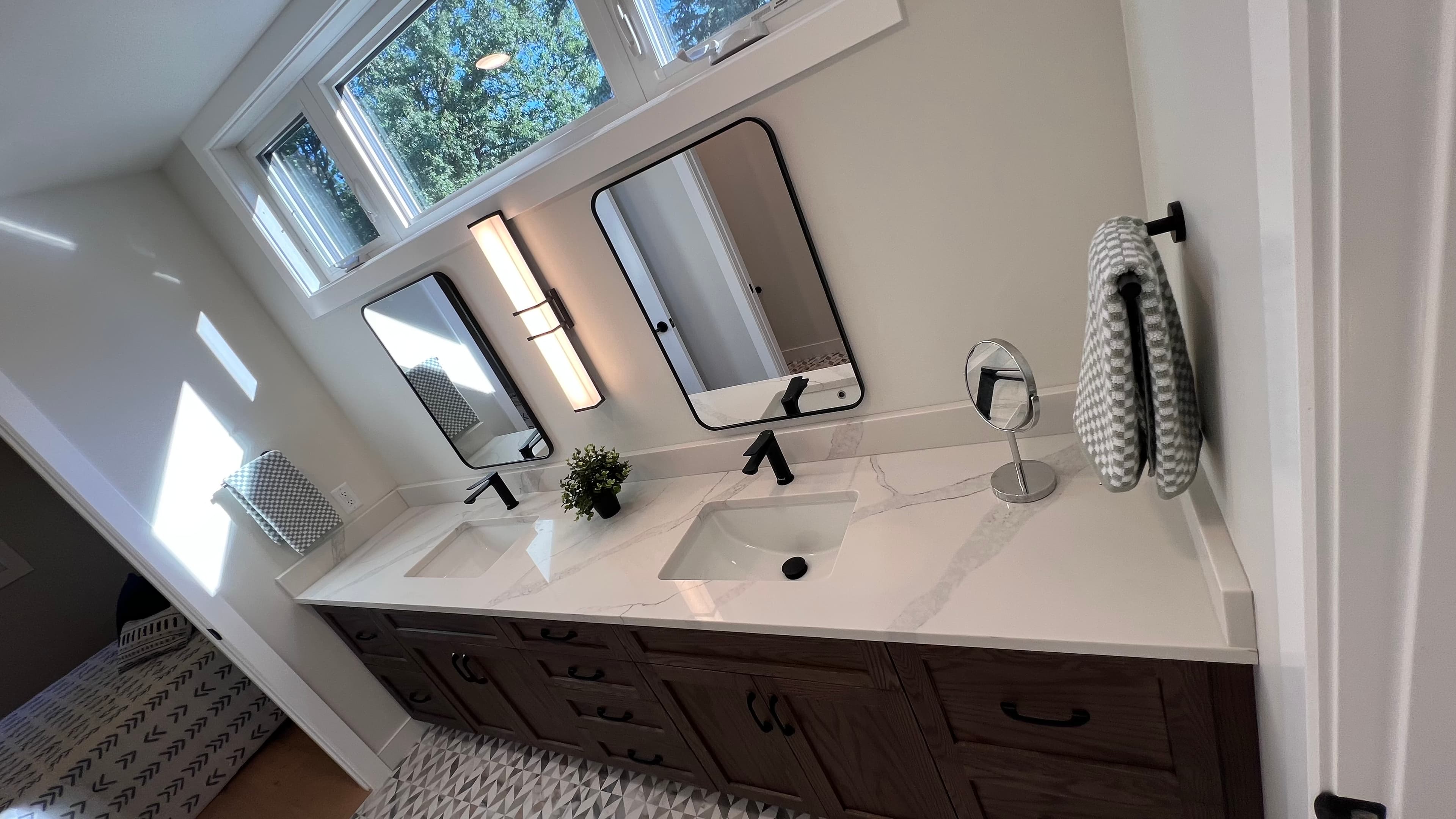 Carrara Mist Quartz countertop, Galley kitchen update, in Fort Garry, Winnipeg
