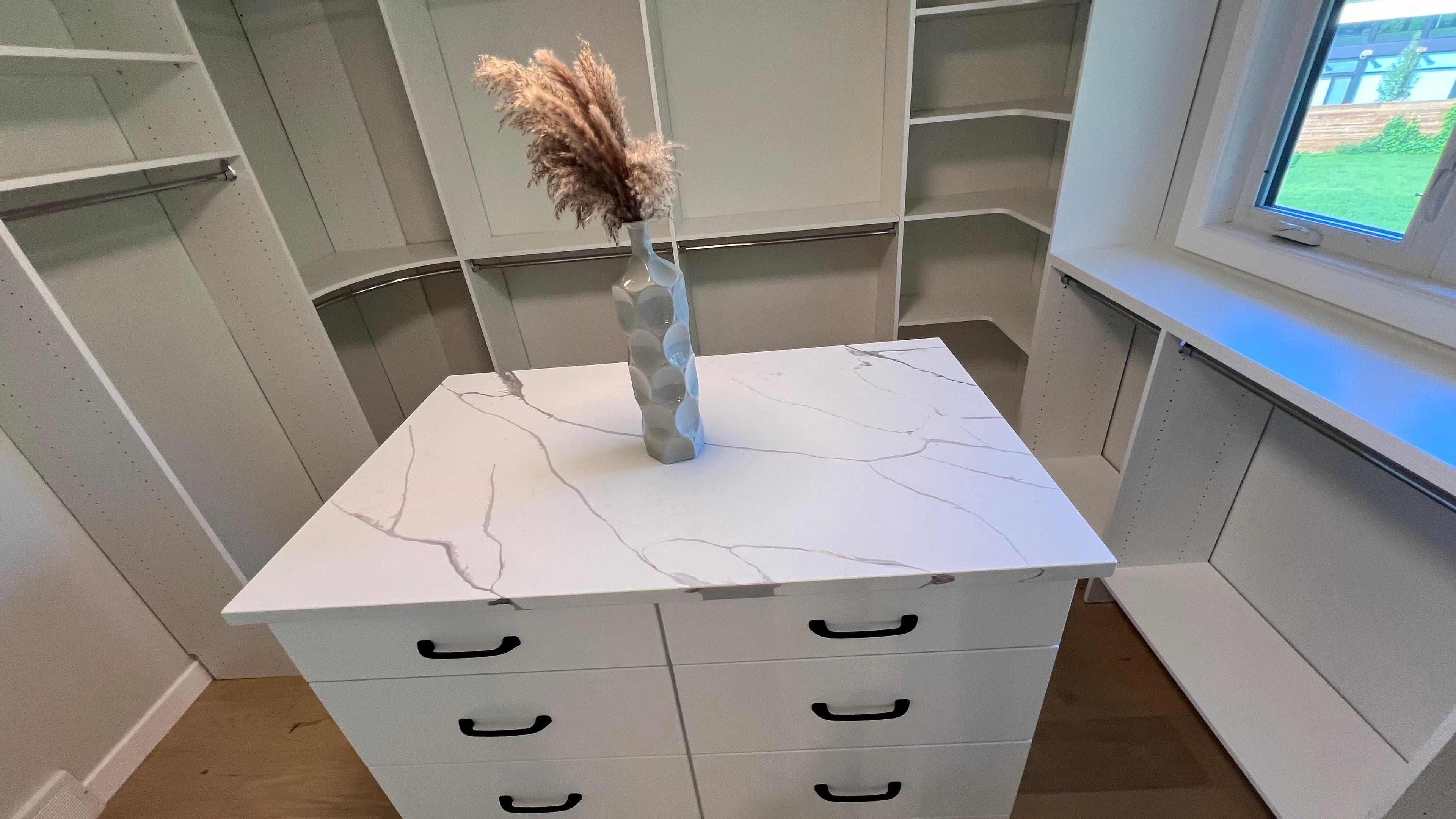 Calacatta Gold Quartz countertop, Kitchen + butler's pantry, in Tuxedo, Winnipeg