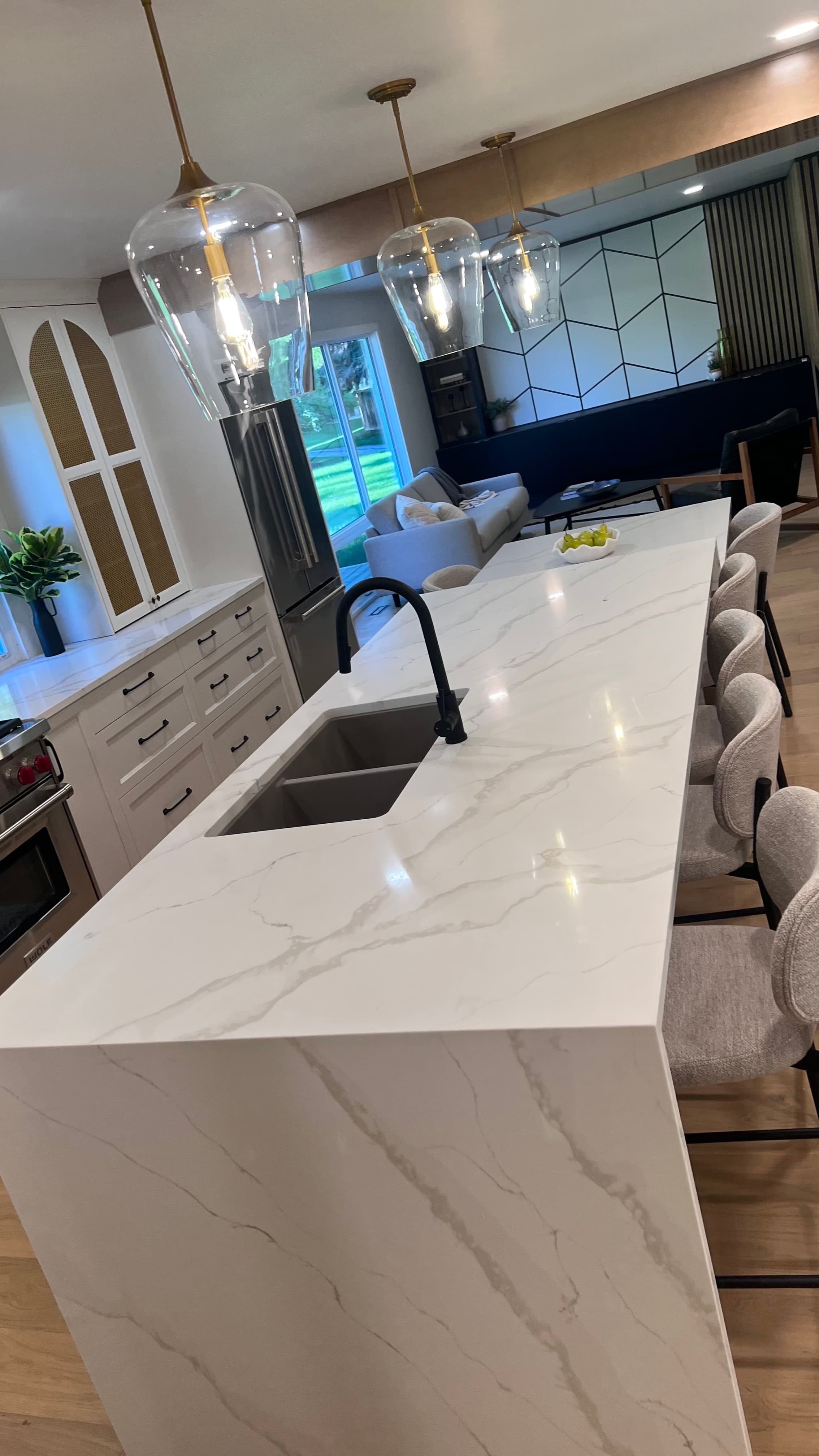 Calacatta Gold Quartz countertop, Kitchen + butler's pantry, in Tuxedo, Winnipeg