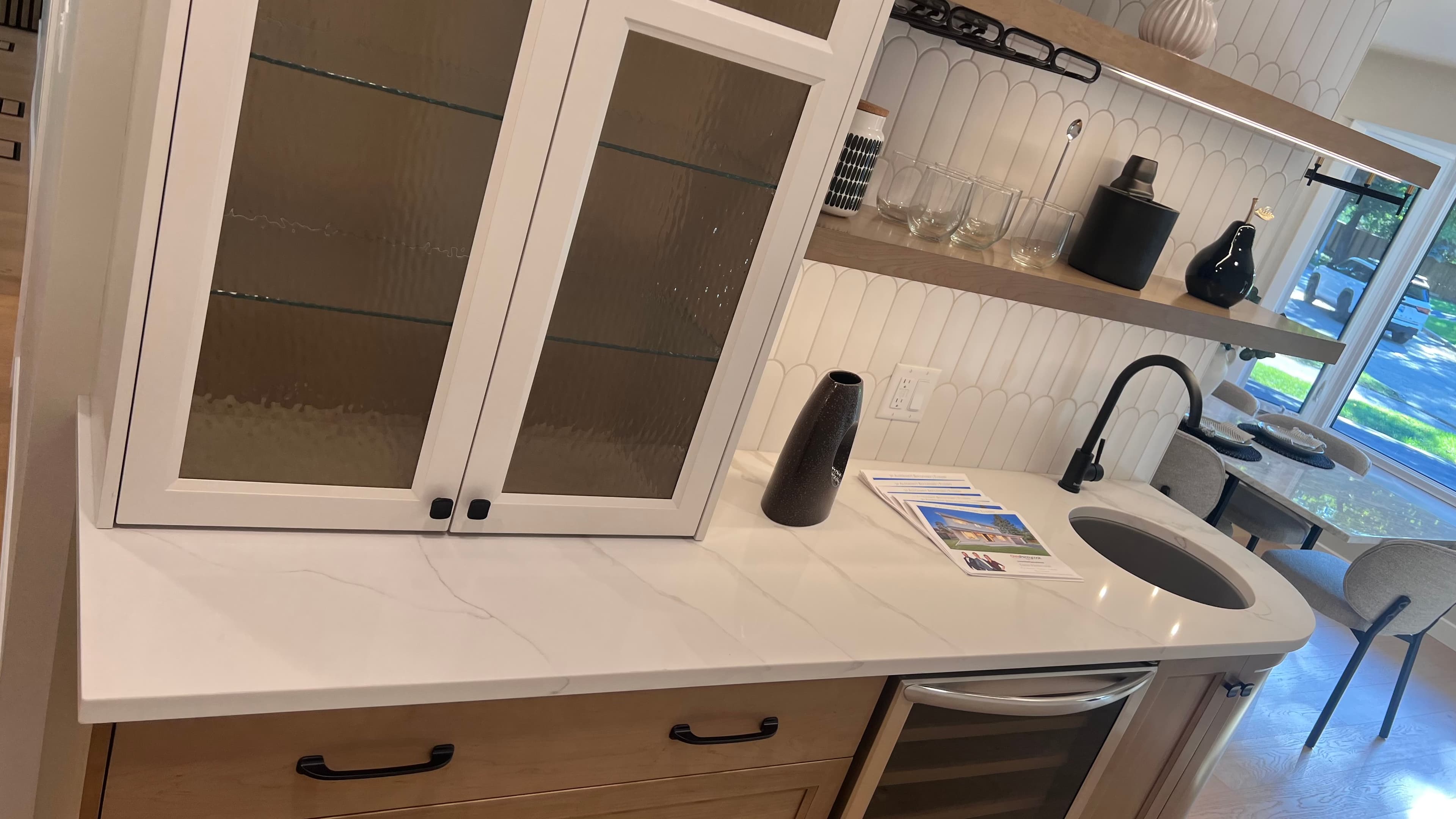 Calacatta Gold Quartz countertop, Kitchen + butler's pantry, in Tuxedo, Winnipeg
