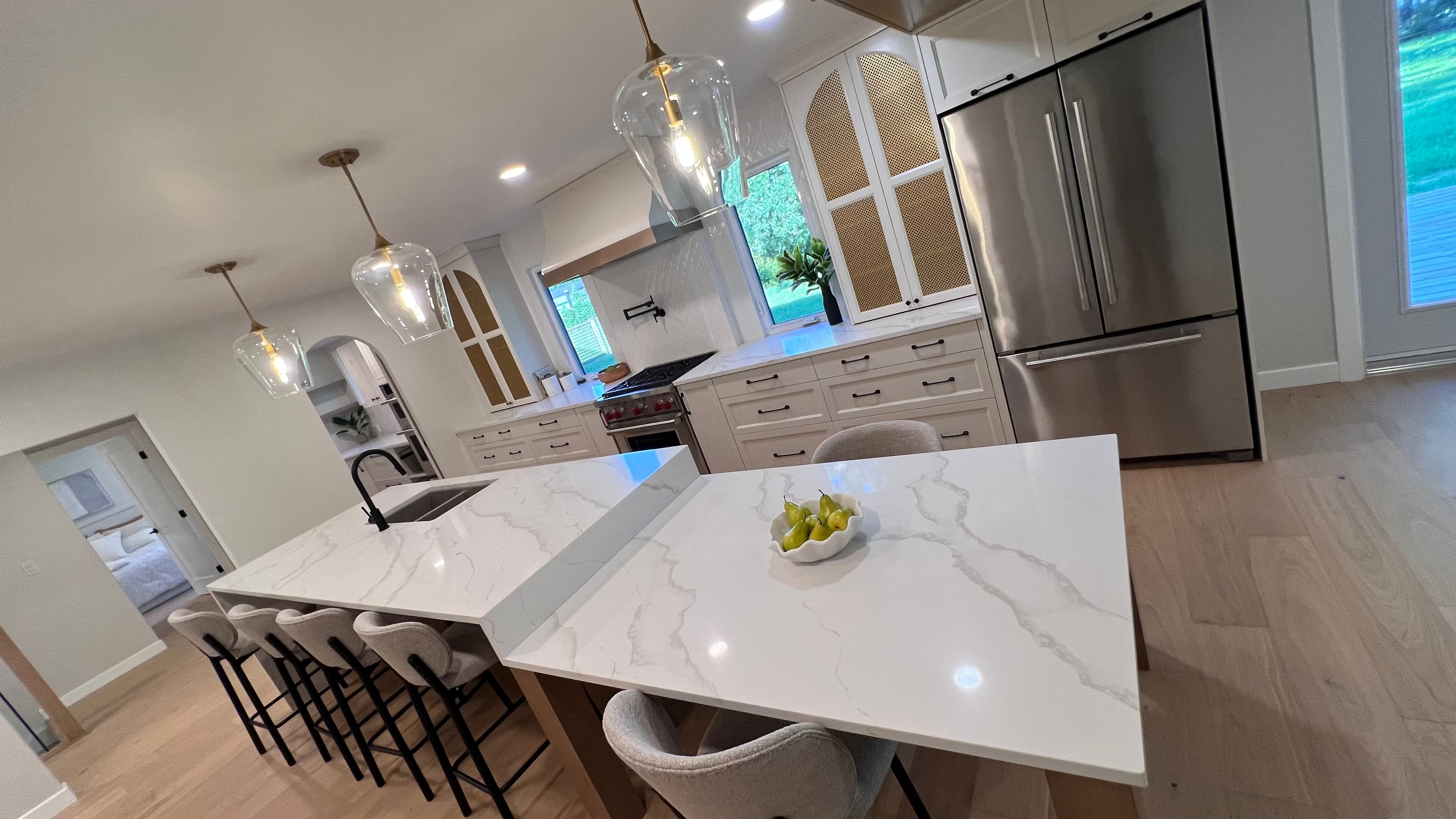 Calacatta Gold Quartz countertop, Kitchen + butler's pantry, in Tuxedo, Winnipeg